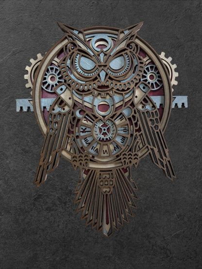 Steampunk Owl Wood Art