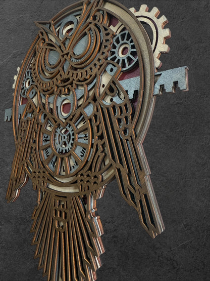 Steampunk Owl Wood Art