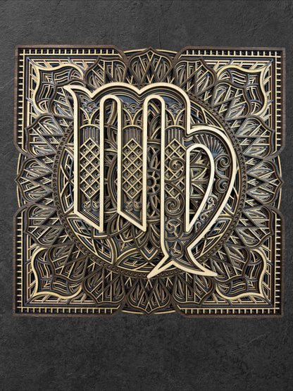Virgo Zodiac Mandala Wood Art