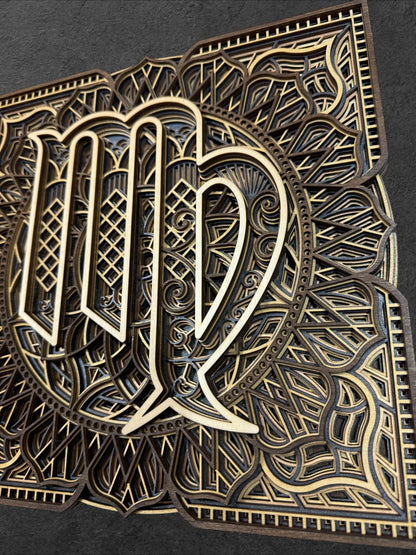Virgo Zodiac Mandala Wood Art