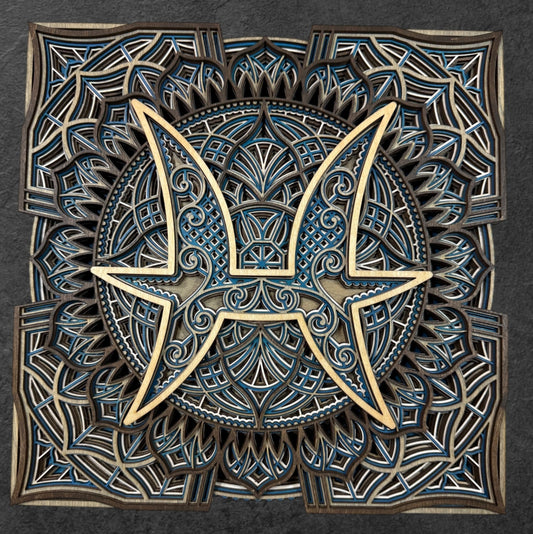 Pisces Zodiac Mandala Wood Art