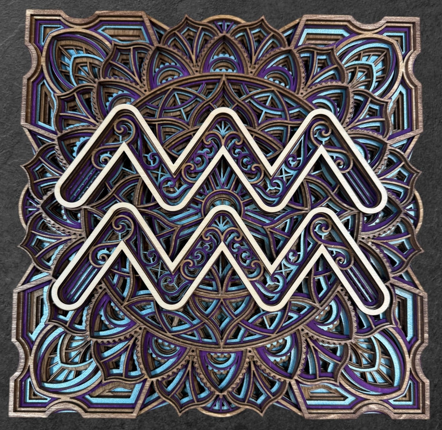 Aquarius Zodiac Mandala Wood Art