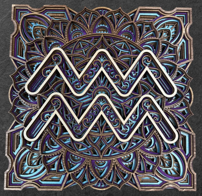 Aquarius Zodiac Mandala Wood Art