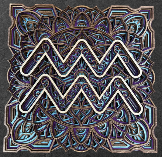 Aquarius Zodiac Mandala Wood Art