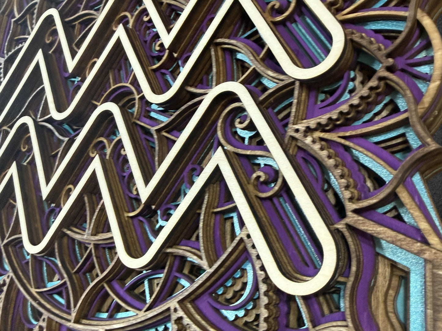 Aquarius Zodiac Mandala Wood Art