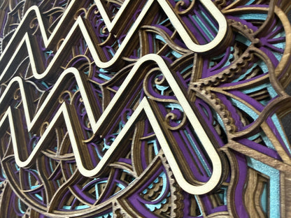Aquarius Zodiac Mandala Wood Art