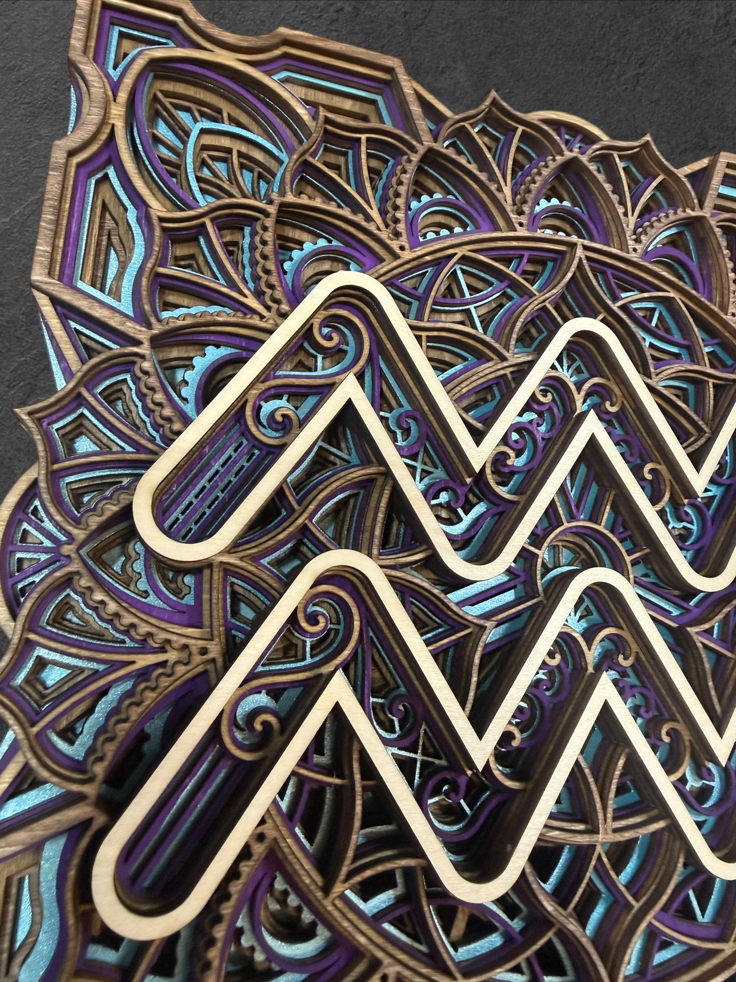 Aquarius Zodiac Mandala Wood Art