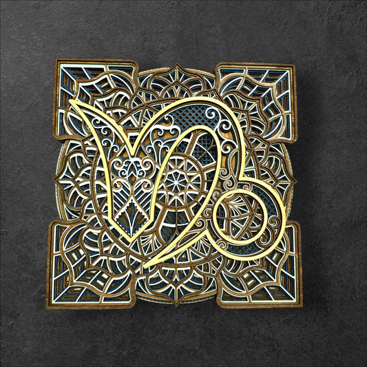 Capricorn Zodiac Mandala Layered Wood Art