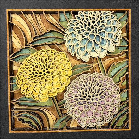 Chrysanthemum Bloom Layered Wood Art