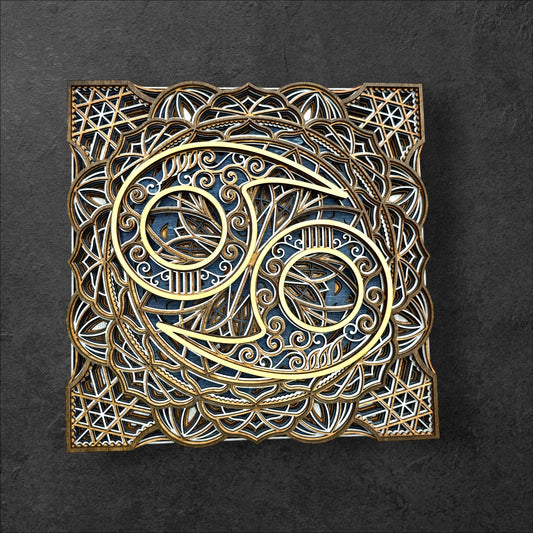 Cancer Zodiac Mandala Layered Wood Art